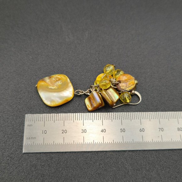 Silver Plated Yellow Pearl And Shell Handmade Earrings A6316 - Picture 4 of 5